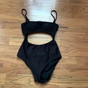Aerie Black Spaghetti Strap Cut Out One Piece Swimsuit Size Medium